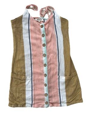 Rip Curl Womens XS Striped Button Front Mini Sundress Pink Cream Coastal Beach